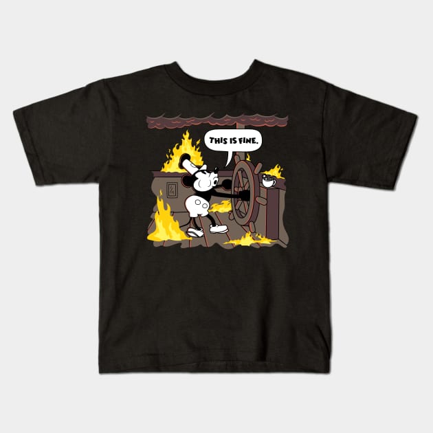 Everything is fine aboard the steamboat Kids T-Shirt by rmtees